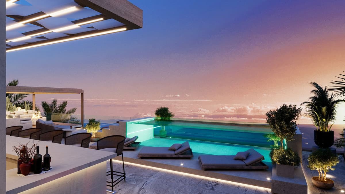 Rooftop pool at sunset — Costa de la Luz