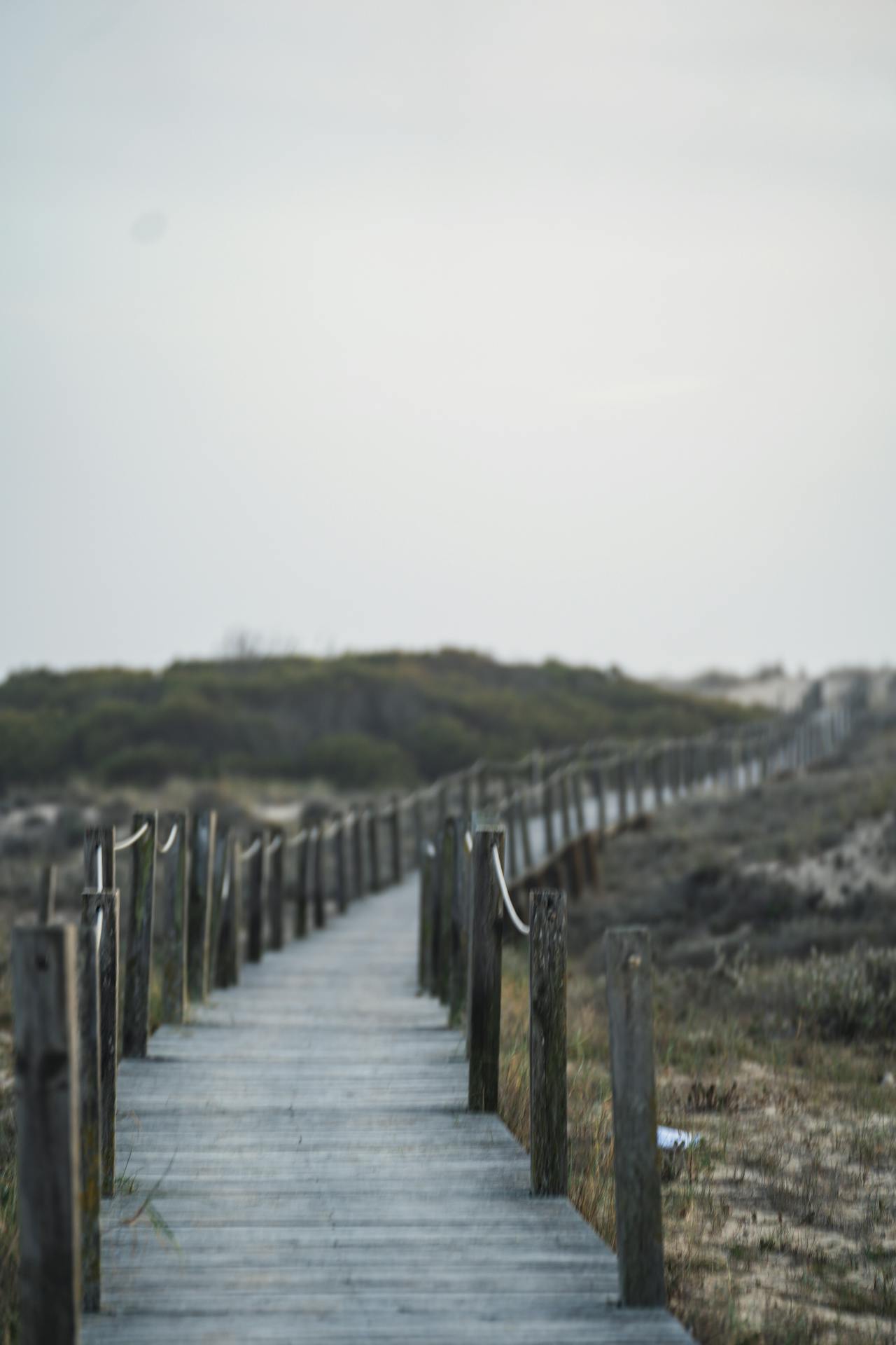 Wooden walkway through coastal landscape — Comporta, Portugal