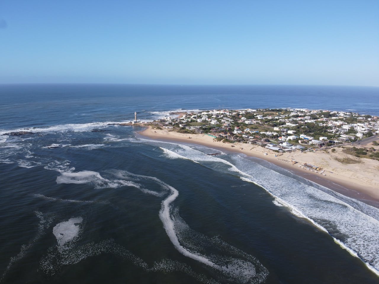 Aerial view of the scenic coastline of José Ignacio, Uruguay