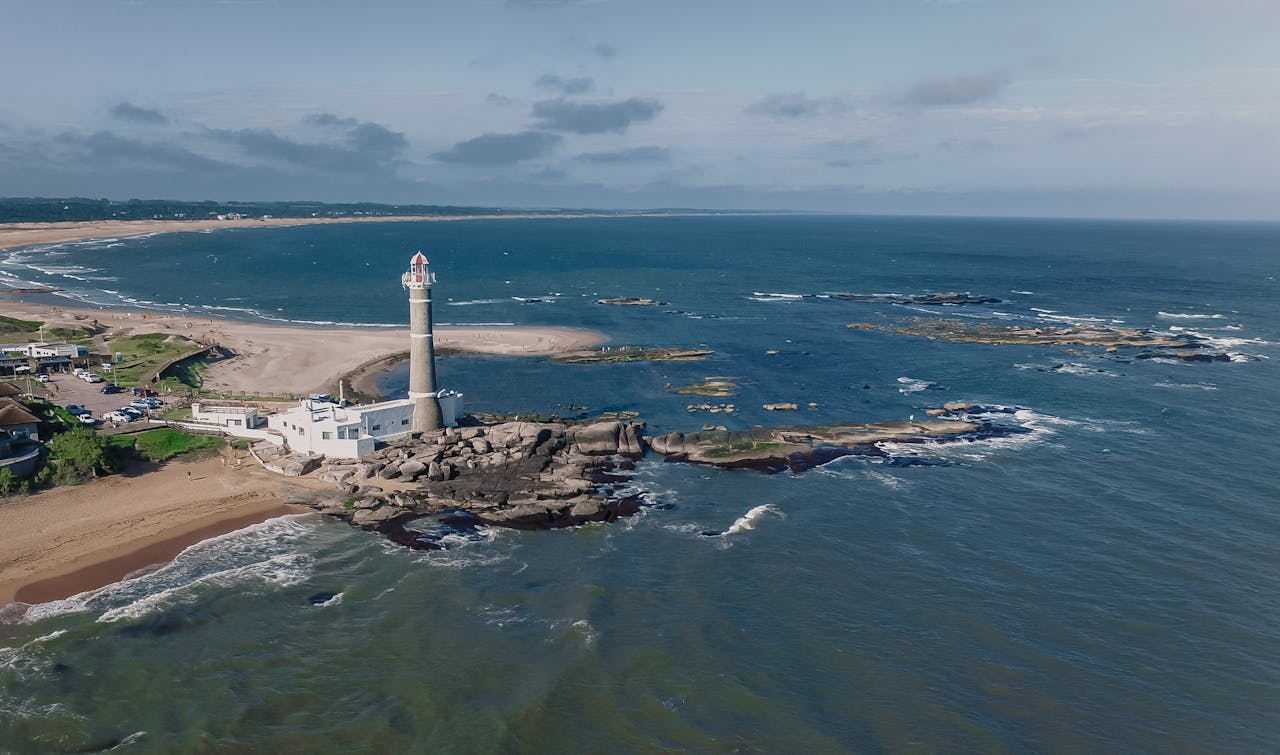 Aerial view of José Ignacio Lighthouse on the Uruguayan Atlantic coast
