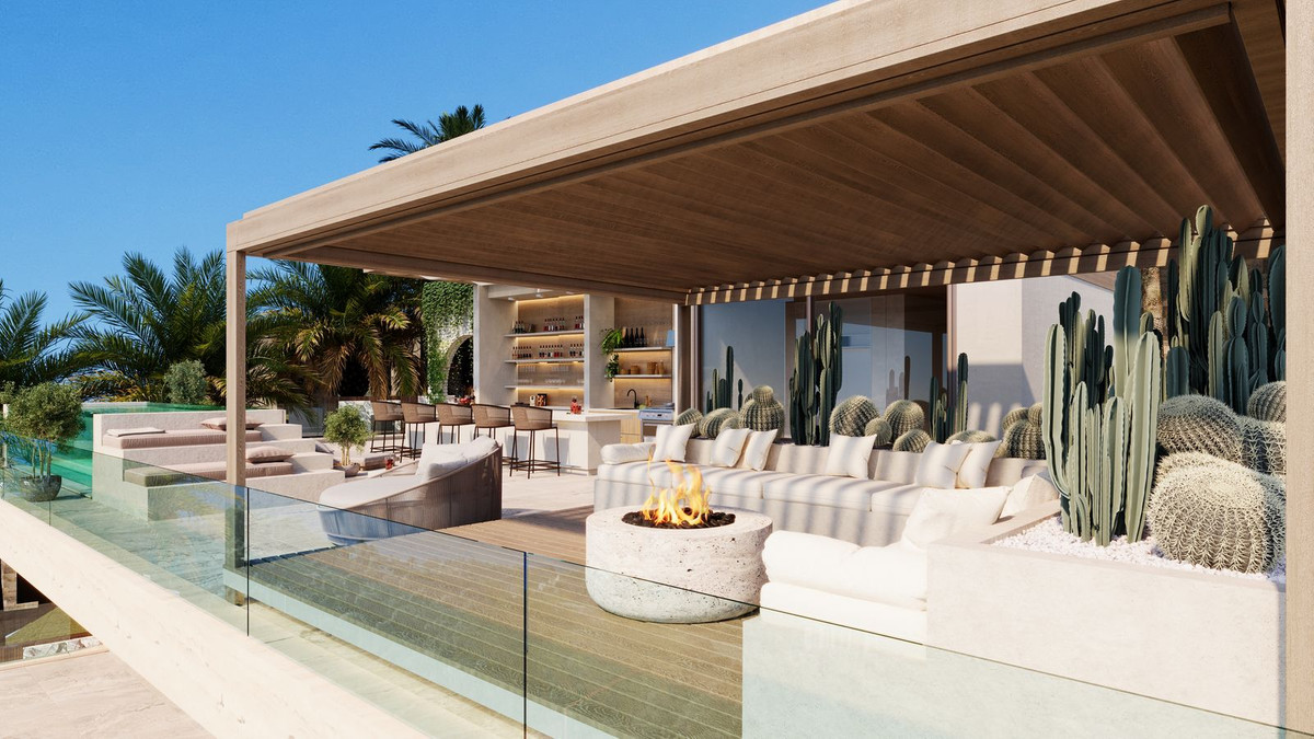 Private luxury terrace with fire pit and cactus garden above the coast — La Zagaleta, Benahavís