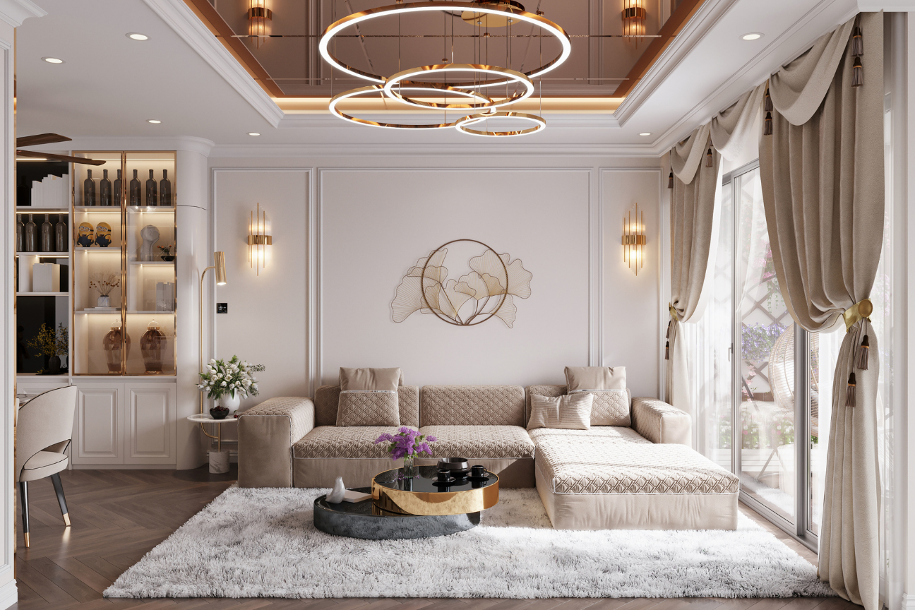 Classic luxury salon with ornate chandelier and sculpted ceiling — Madrid interior elegance
