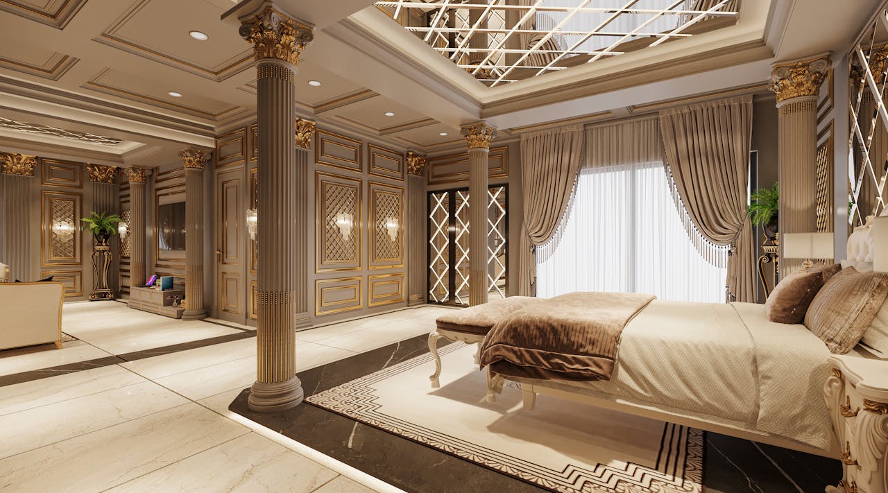 Opulent classic luxury bedroom interior — Luis Bustamante timeless elegance